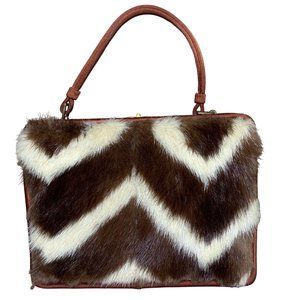 Vtg NETTIE ROSENSTEIN Mink Fur Silk Animal Print Handbag Purse 1950s